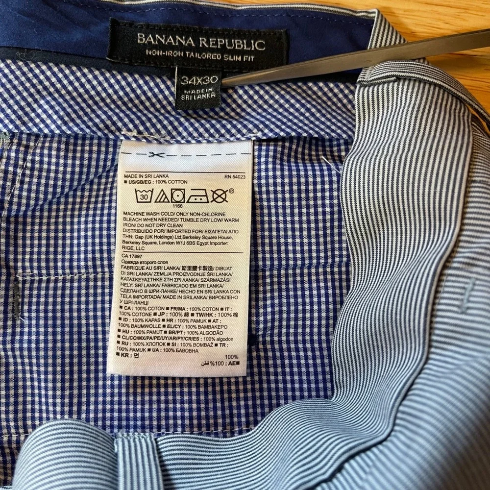 Banana‎ Republic Mens 34x30 Non-Iron Tailored Slim Fit Blue Micro Stripe Pants